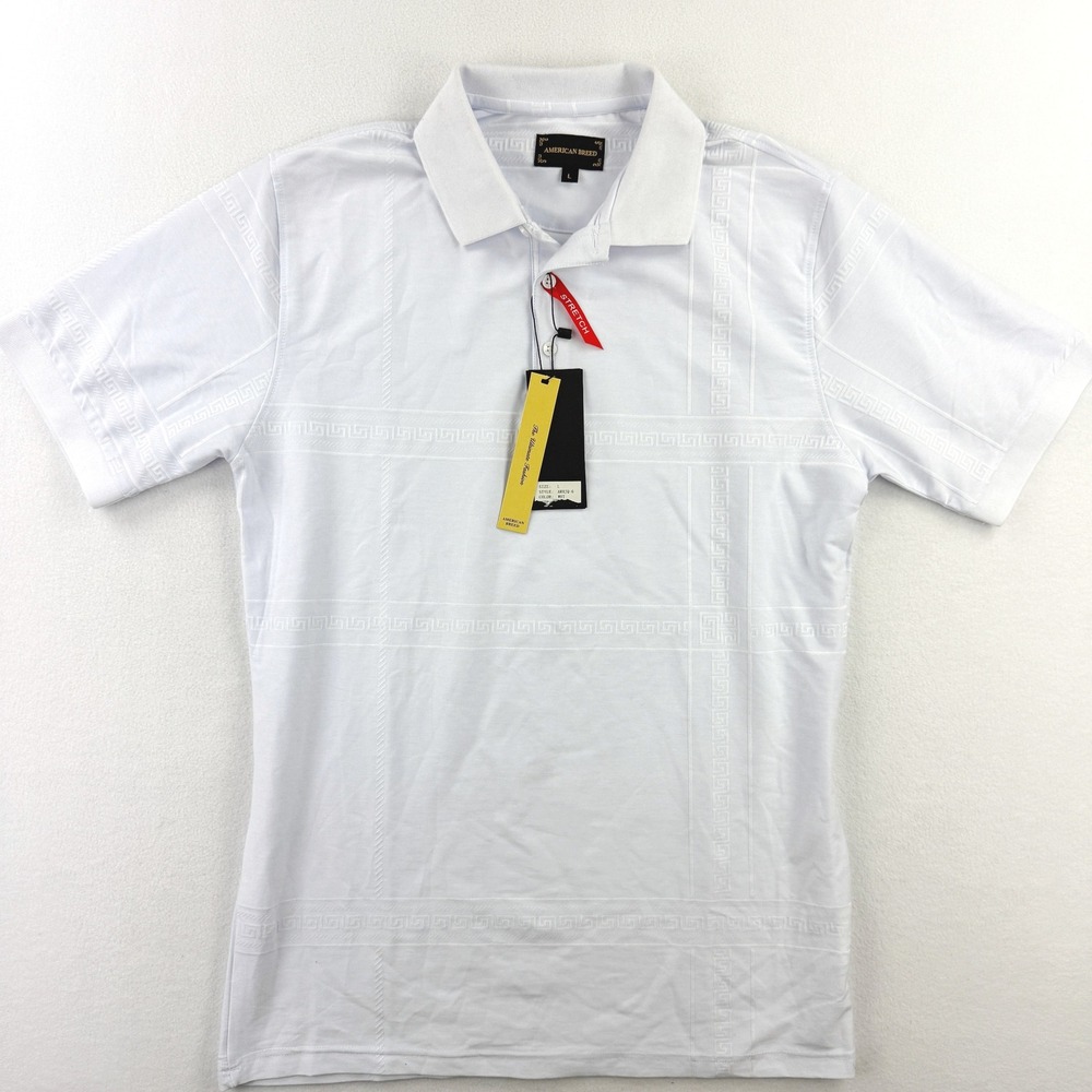 NEW American Breed Greek Keys White‎ Polo Shirt Size L Mens NWT